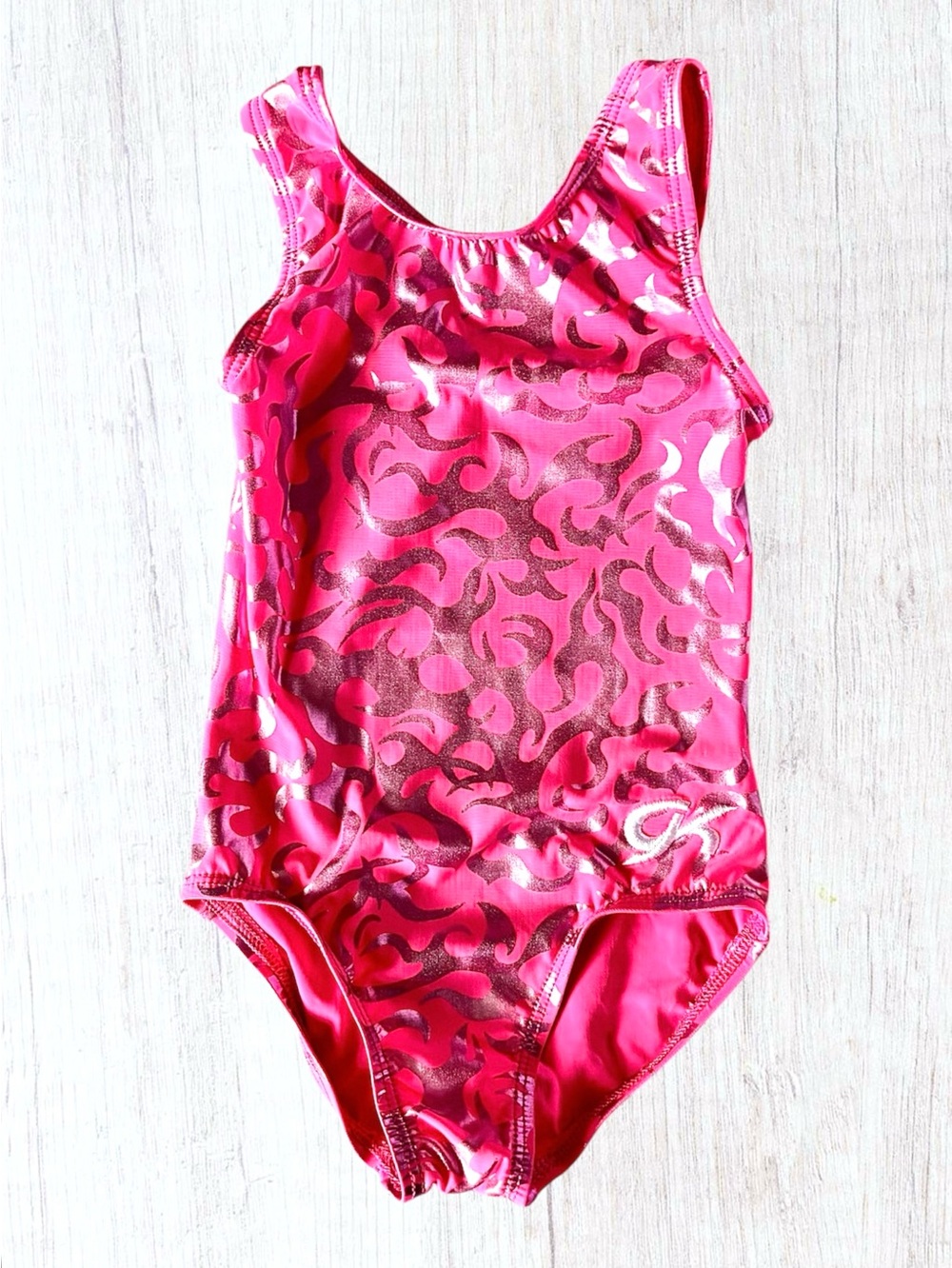 GK Elite Pink Silver Metallic Flame Leotard Child CXS 2017